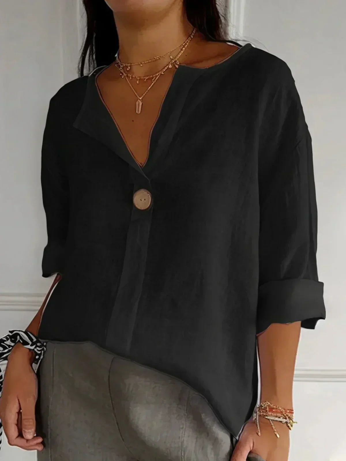 Blouse met lange V-hals