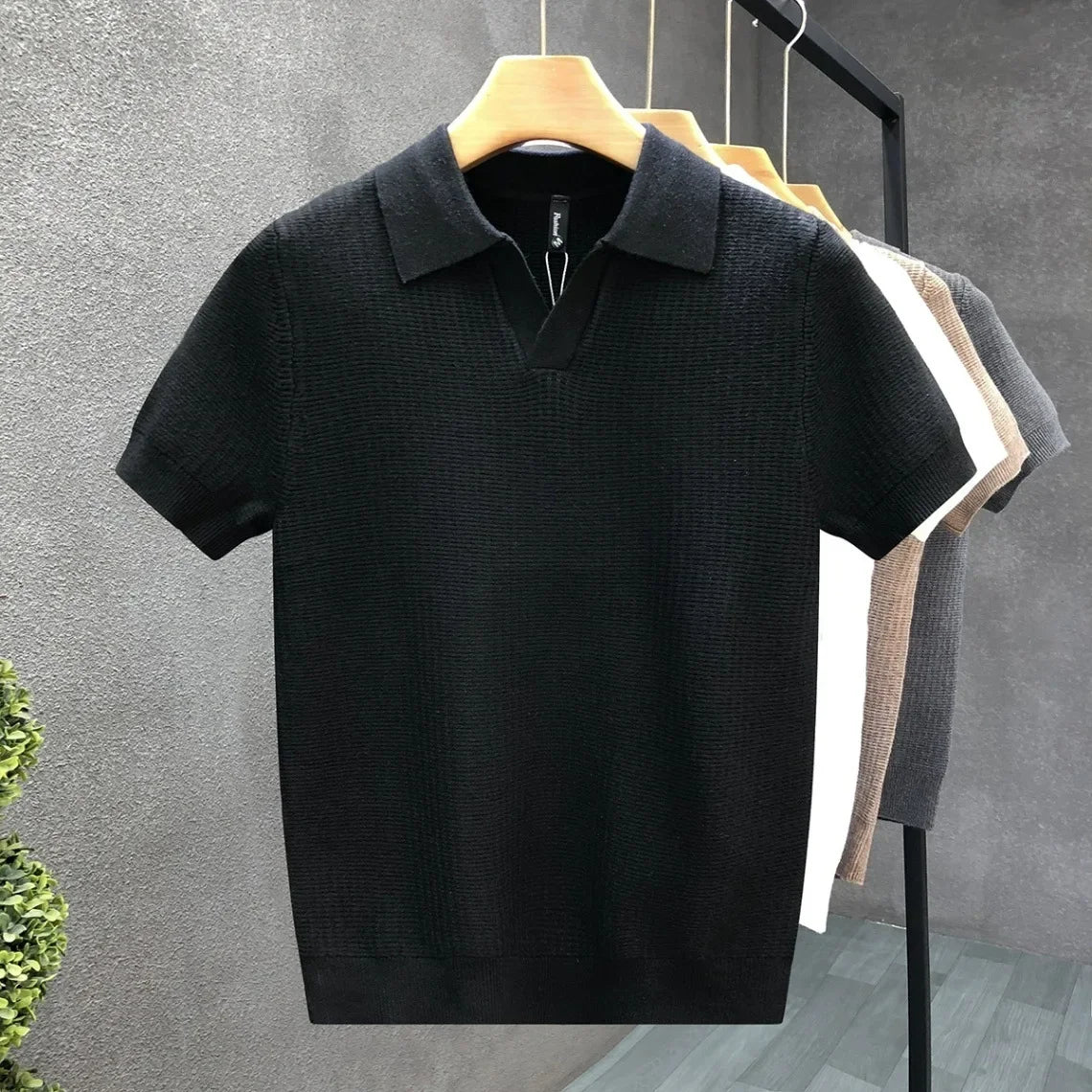 Ademend gebreid poloshirt