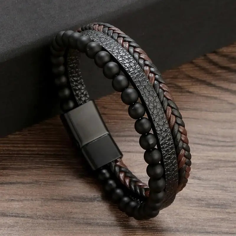 Klassieke leren herenarmband