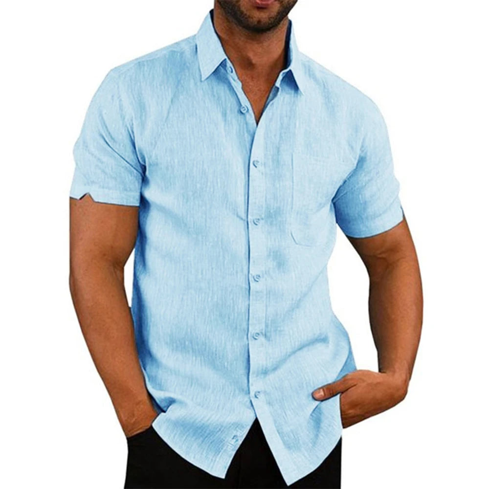 Katoenen linnen shirt met korte mouwen