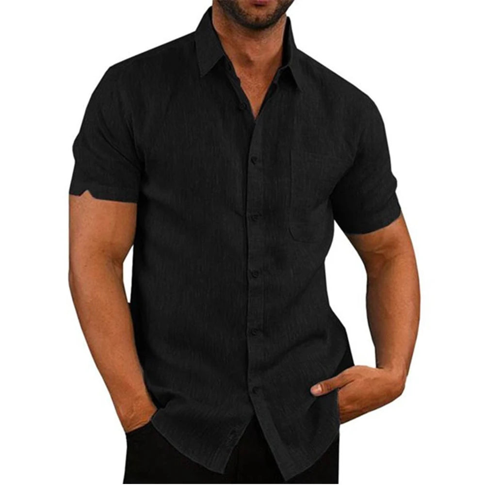 Katoenen linnen shirt met korte mouwen