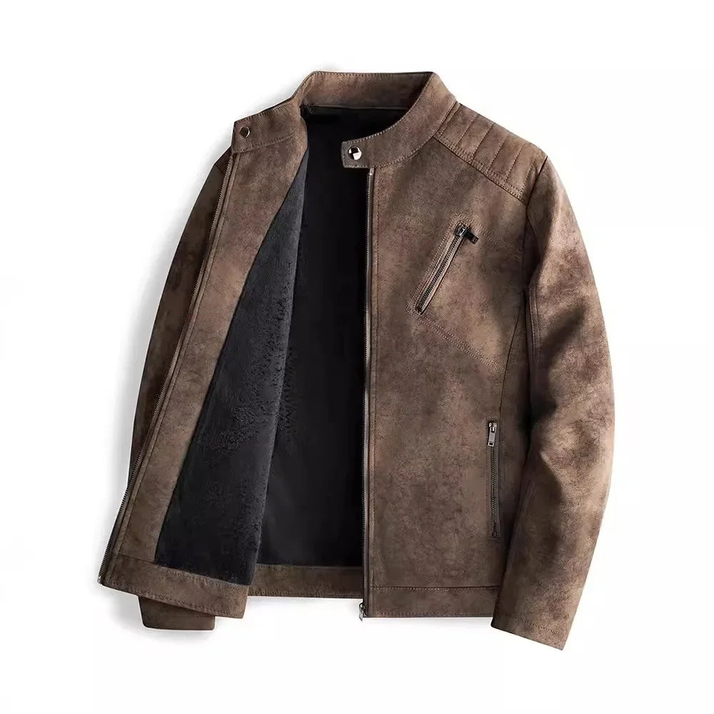 Elegante fleece gevoerde leren jas