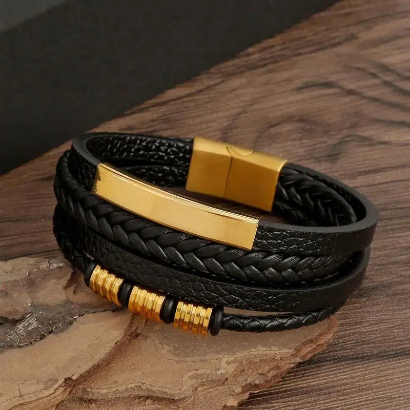 Klassieke leren herenarmband