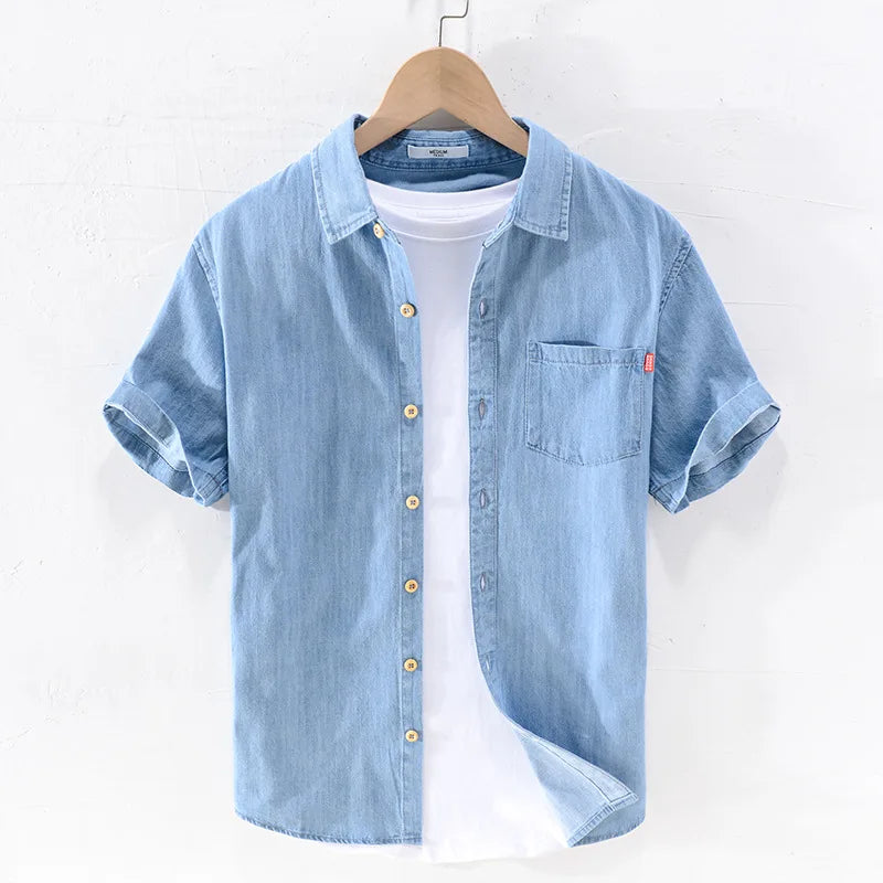 Denim shirt met korte mouwen