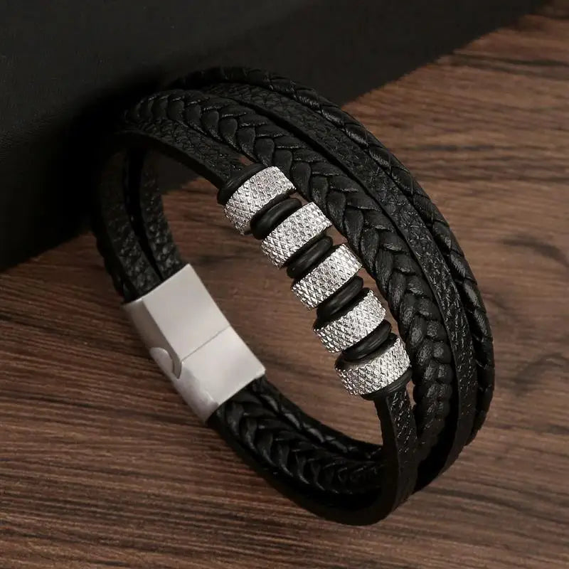 Klassieke leren herenarmband