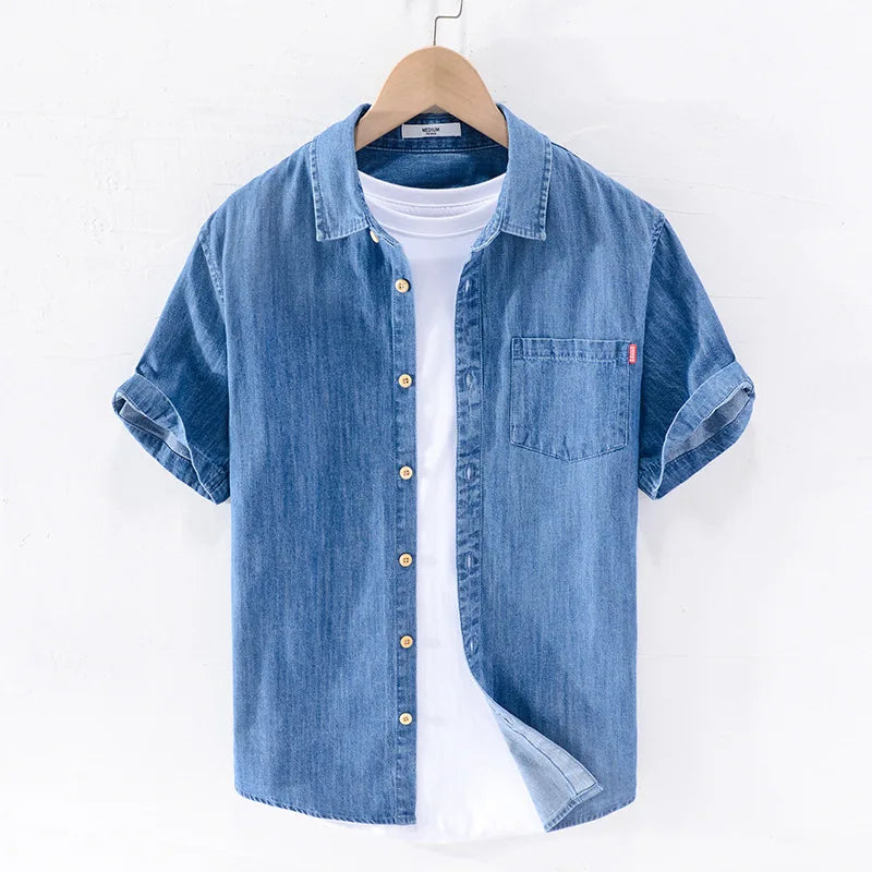 Denim shirt met korte mouwen