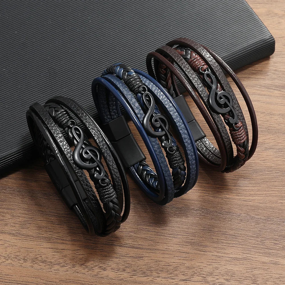 Muzikaal Symbool Leren Armband voor Mannen