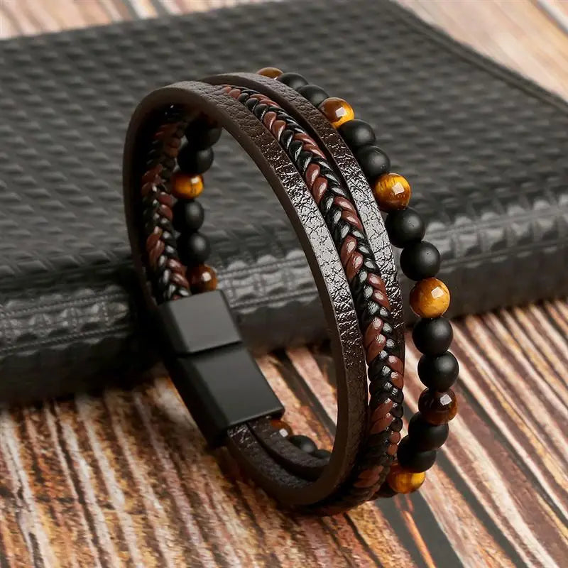Klassieke leren herenarmband