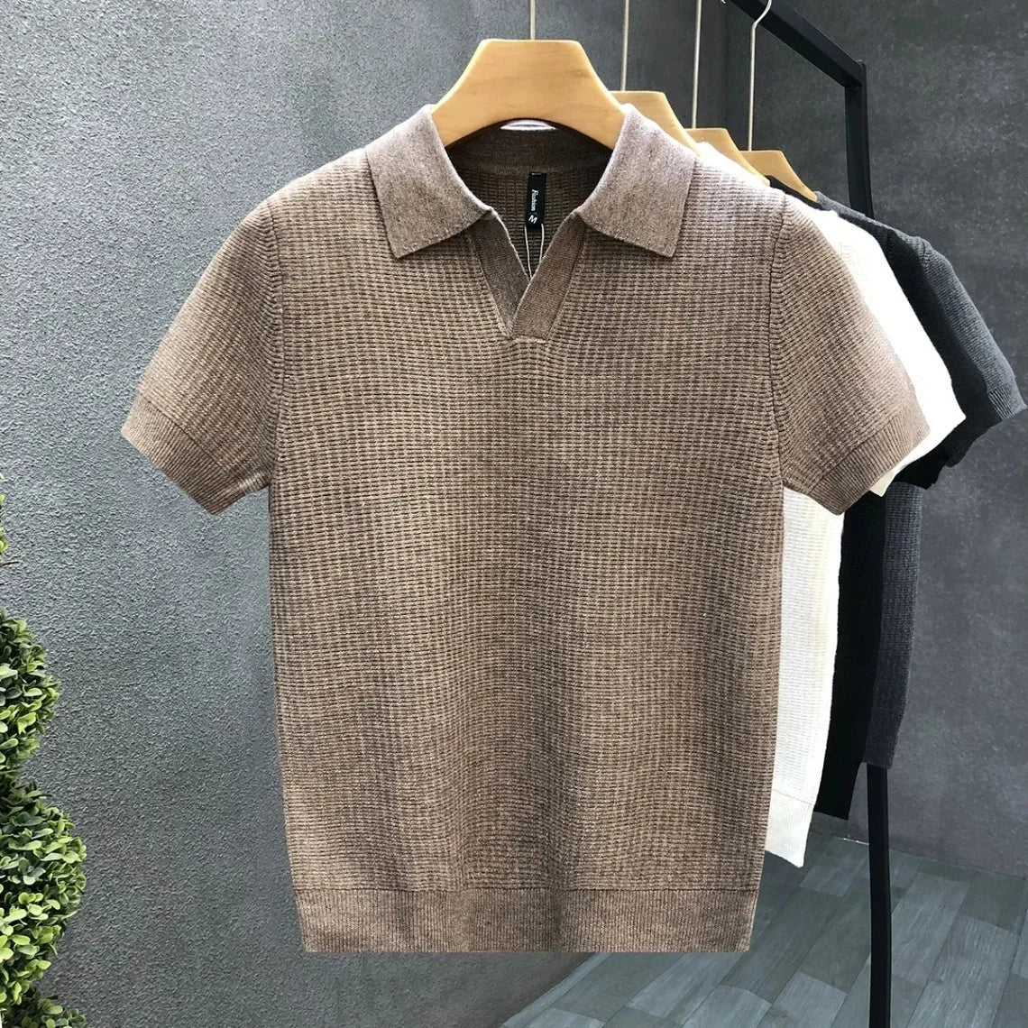 Ademend gebreid poloshirt