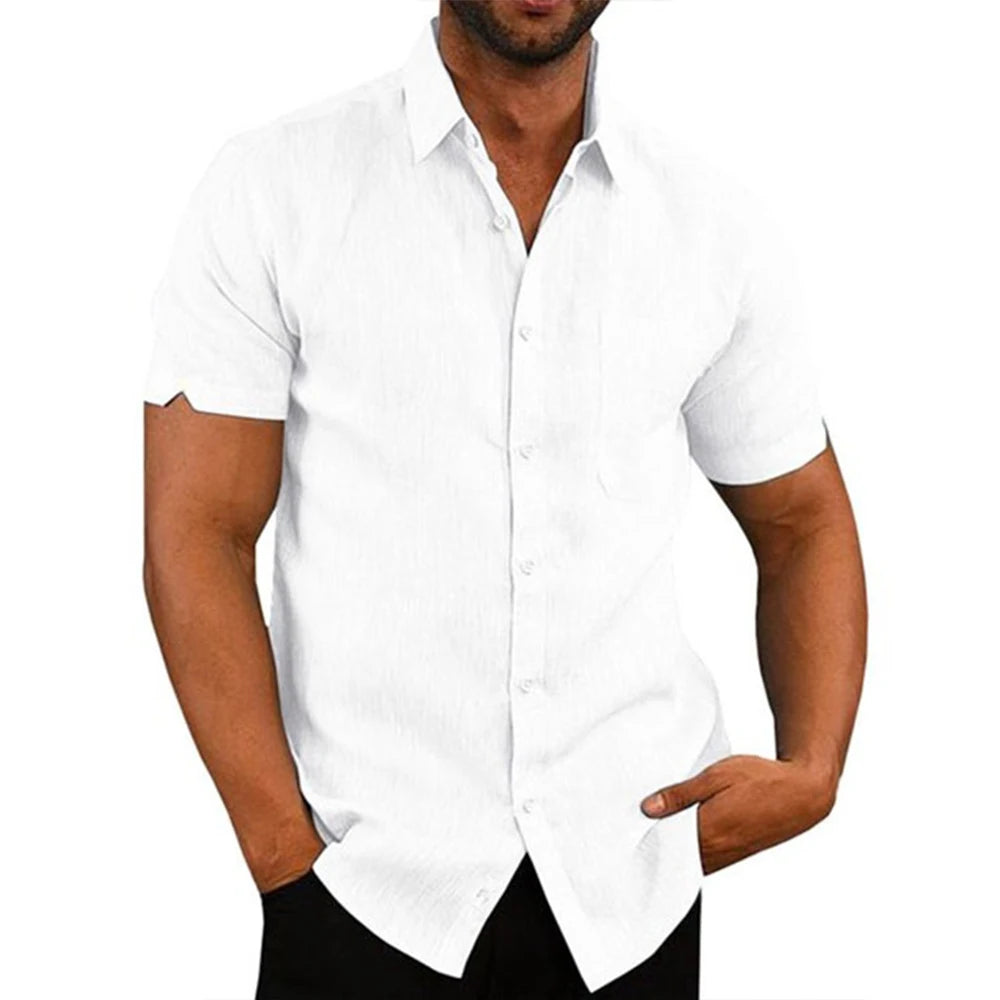 Katoenen linnen shirt met korte mouwen