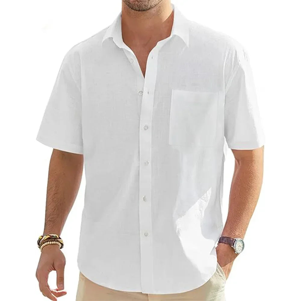 Katoenen linnen shirt met korte mouwen