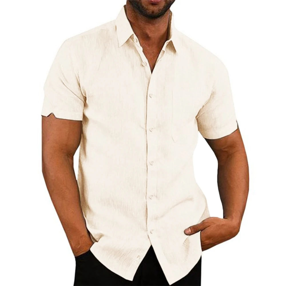 Katoenen linnen shirt met korte mouwen