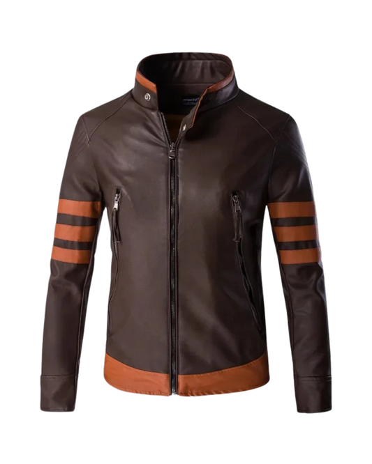 Elegante gestreepte leren jas