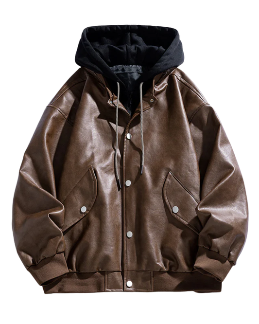 Elegante leren jas met capuchon