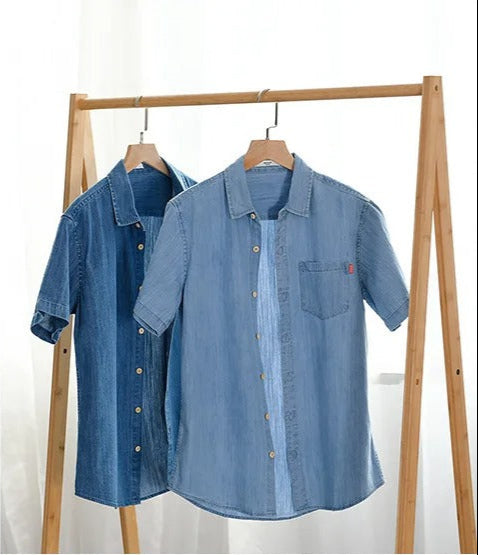 Denim shirt met korte mouwen