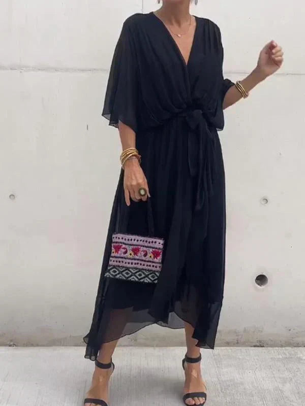 Zijden chiffon jurk met V-halslijn