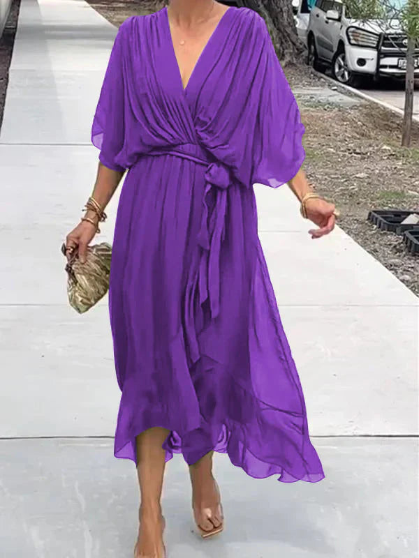 Zijden chiffon jurk met V-halslijn