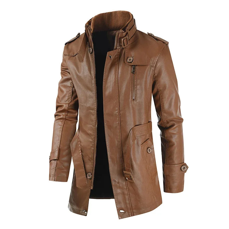 Elegante lange leren bikerjas