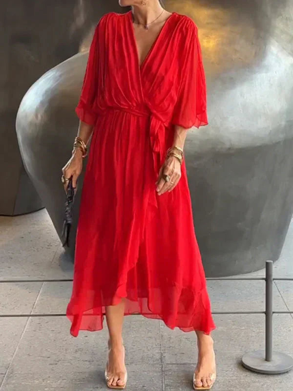 Zijden chiffon jurk met V-halslijn
