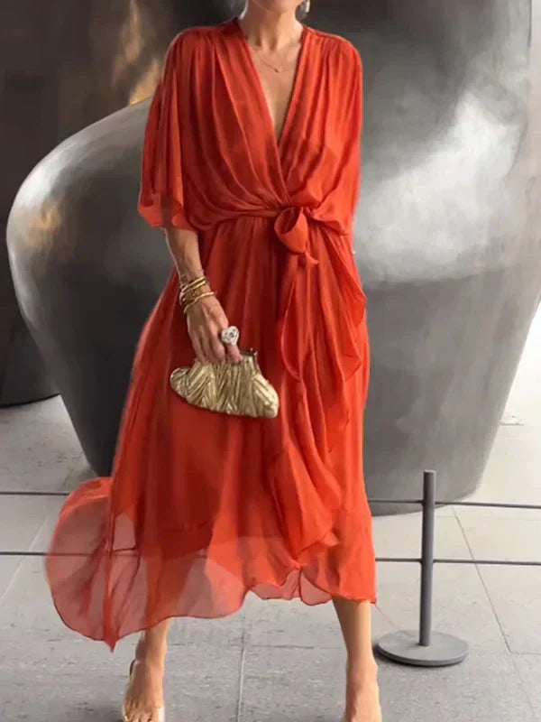 Zijden chiffon jurk met V-halslijn