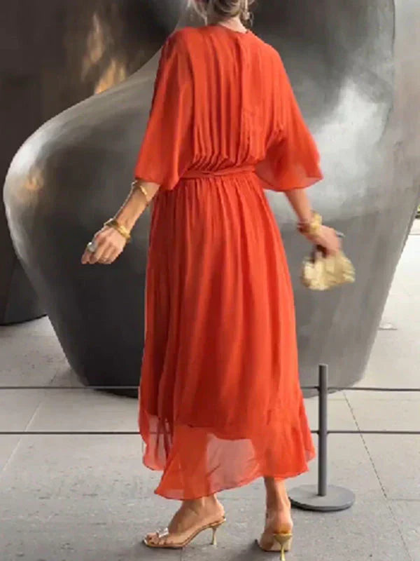 Zijden chiffon jurk met V-halslijn
