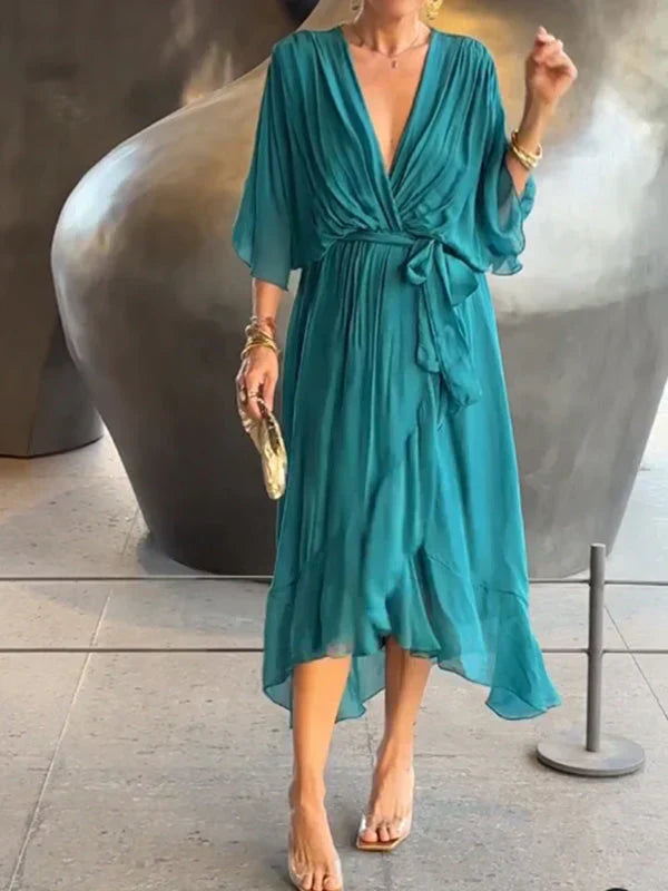 Zijden chiffon jurk met V-halslijn