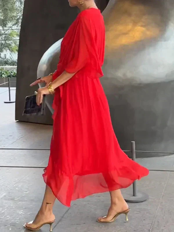Zijden chiffon jurk met V-halslijn