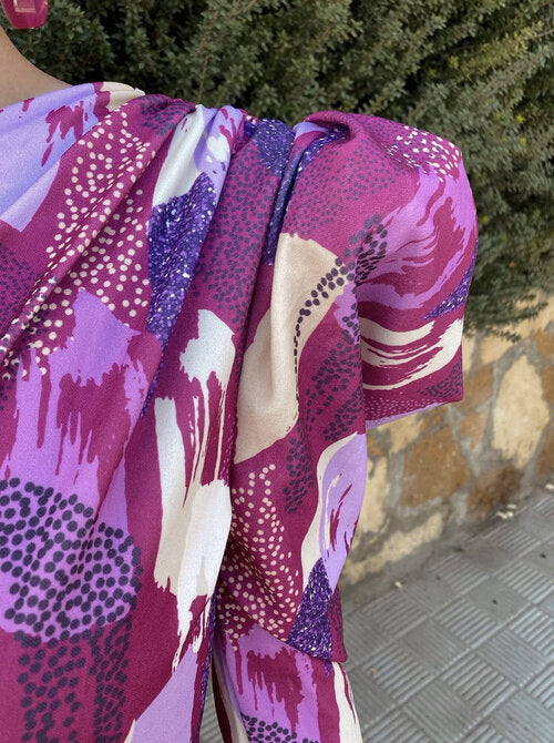 Elle - Paarse pof midi-jurk met één schouder
