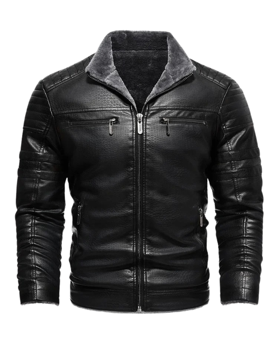 Retro fleece gevoerde leren jas